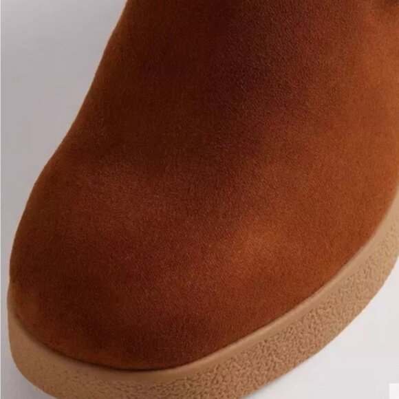 Brown Faux Suede Block Heel Ankle Boots With Faux Fur Trim & Side Zipper size 11 - Picture 6 of 7